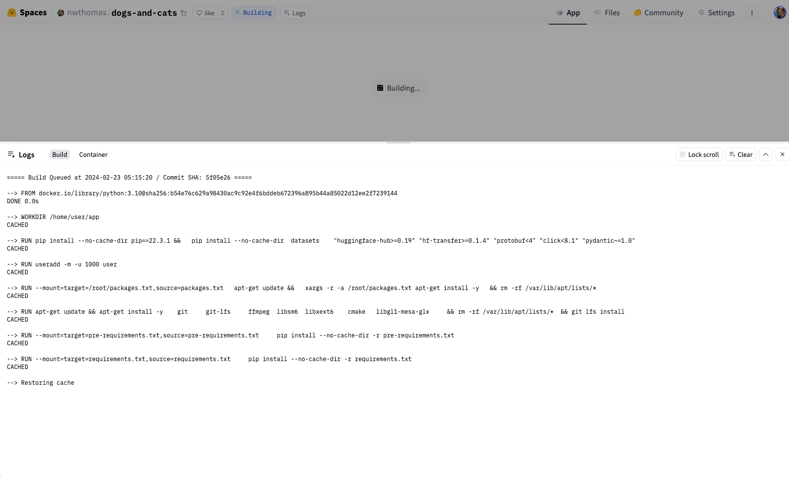 The Hugging Face space building